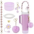 40oz Tumbler Cup Accessories Set Lip Stick Holder Flower Straw Topper Silicone Tumbler Boot Pompom Keychain Charms Handle1