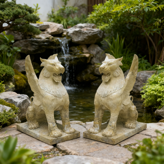 Majestic Winged Lions in Chinese Garden