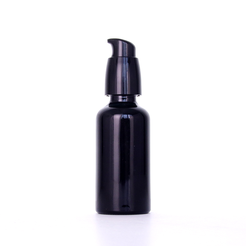 Glass bottle with black smooth lotion pump