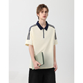 T-Shirt Casual Striped Lapel Short-Sleeve Loose Breathable Anti-Wrinkle Geometric1