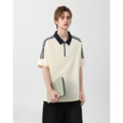 टी-शर्ट कैज़ुअल स्ट्राइप्ड लैपल शॉर्ट-स्लीव लूज़ ब्रीथेबल एंटी-रिंकल जियोमेट्रिक1