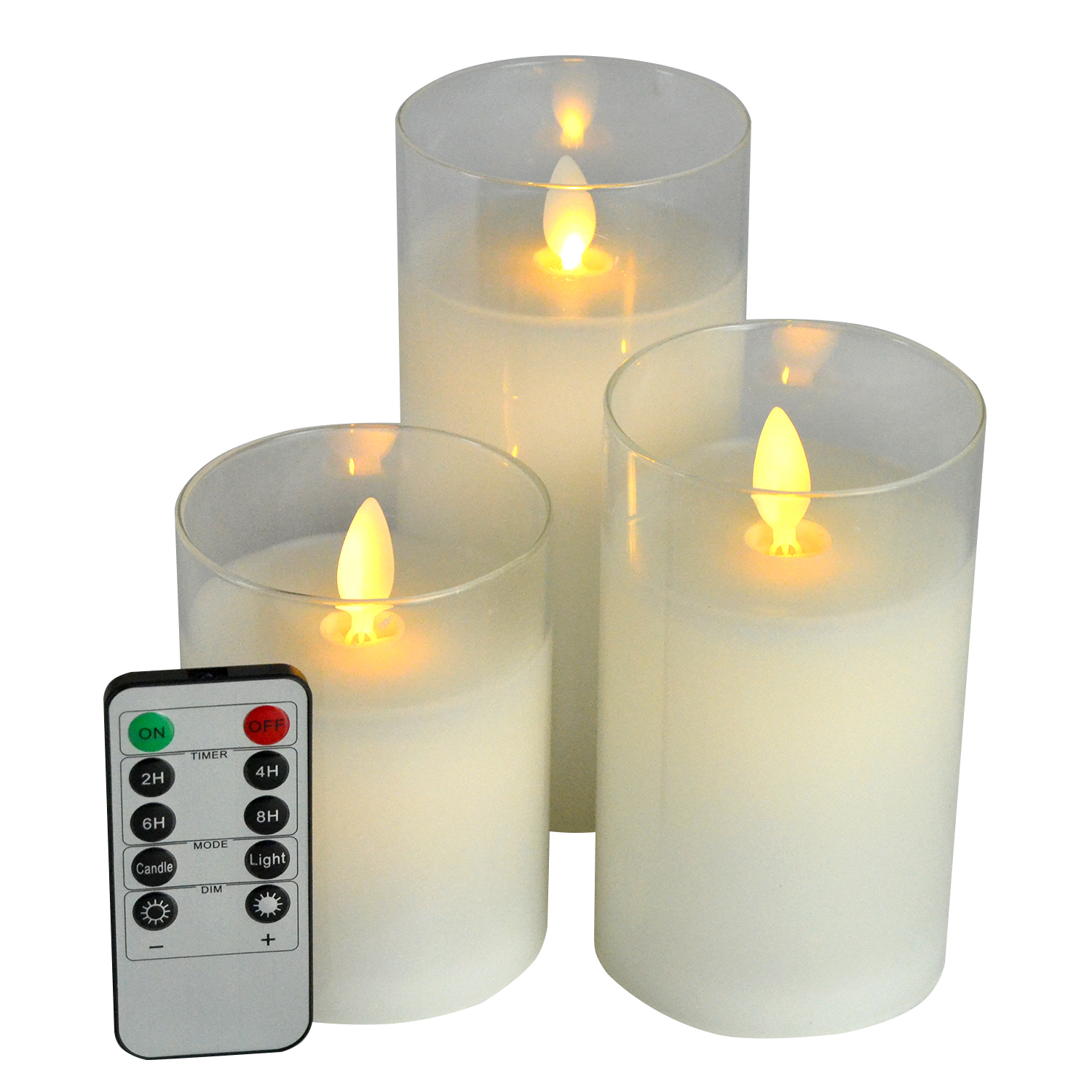 Glass jar moving wick led flameless pillar candles