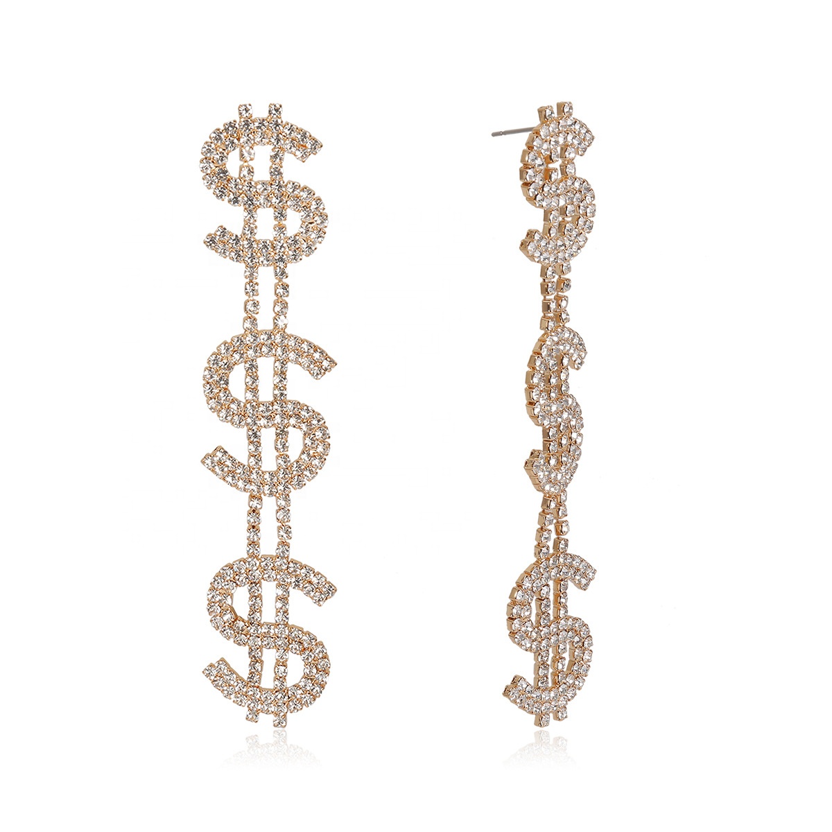 Crystal Dollar Sign Boucles d&#39;oreilles pour femmes Moules d&#39;oreilles de déclaration de chute d&#39;argent1