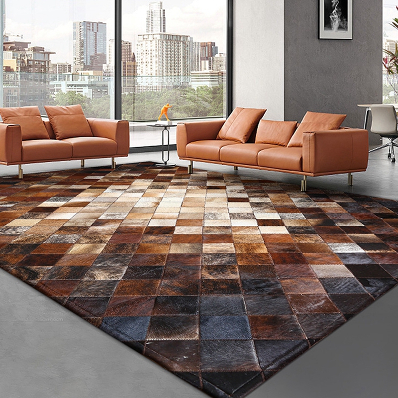 Brown Real cowhide patchwork leather area rug