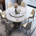 Mewah Reka Bentuk Modern Modern Reka Bentuk Stainless Base Dining Meja Makan Pusingan Berputar Sintered Stone Dining Table1