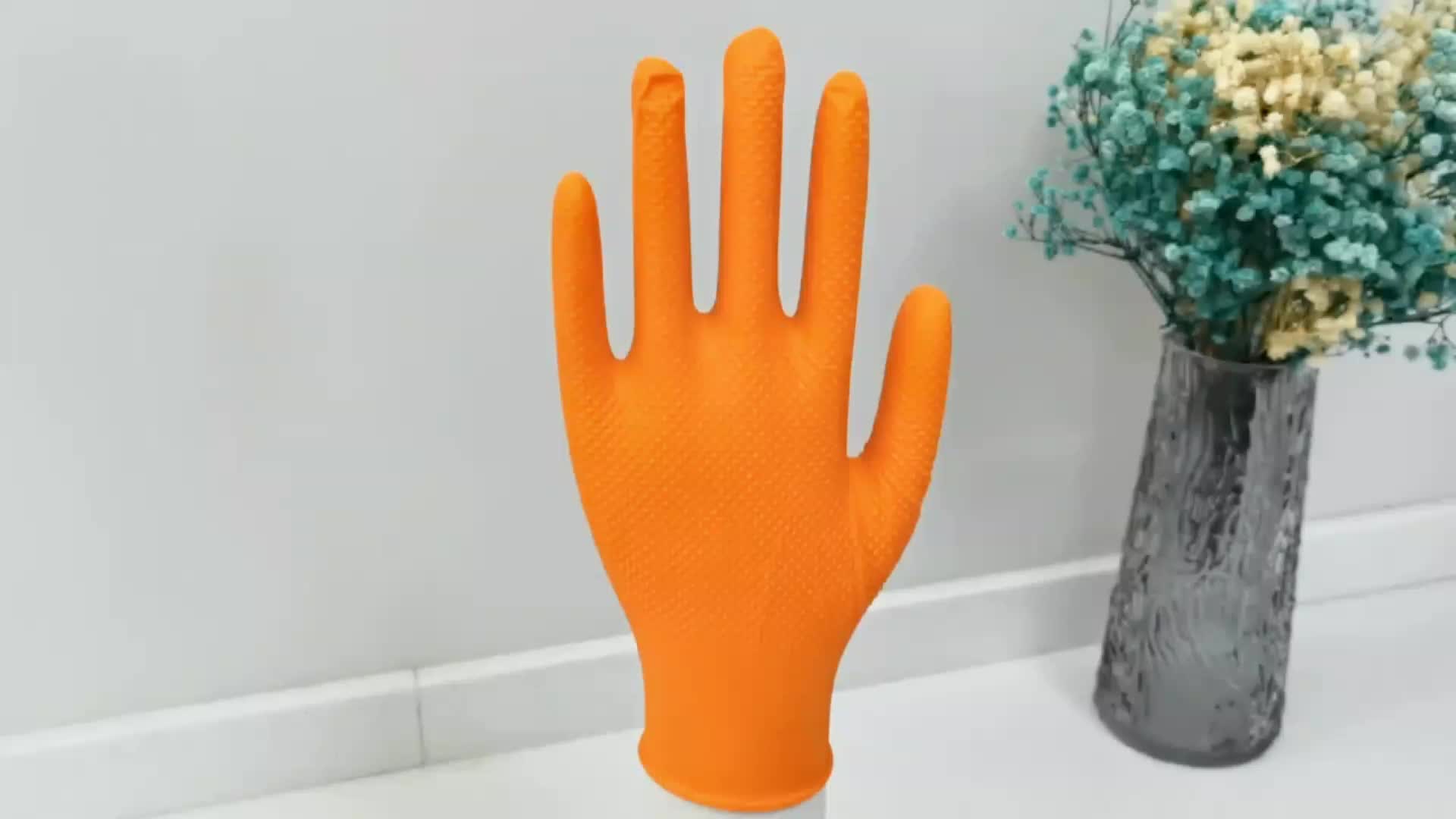 Safety Work Gardening Grip Rubber Gloves Mechanic For Food Orange Nitrile Powder Free Construction Gloves Disposable1