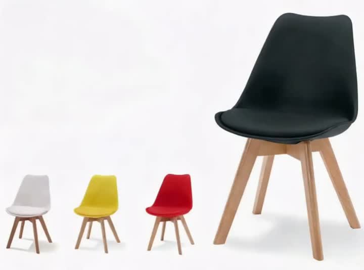 BR-24PC08 Cadeira de jantar acolchoada em PP rosa com pernas de madeira maciça - Design de fácil montagem