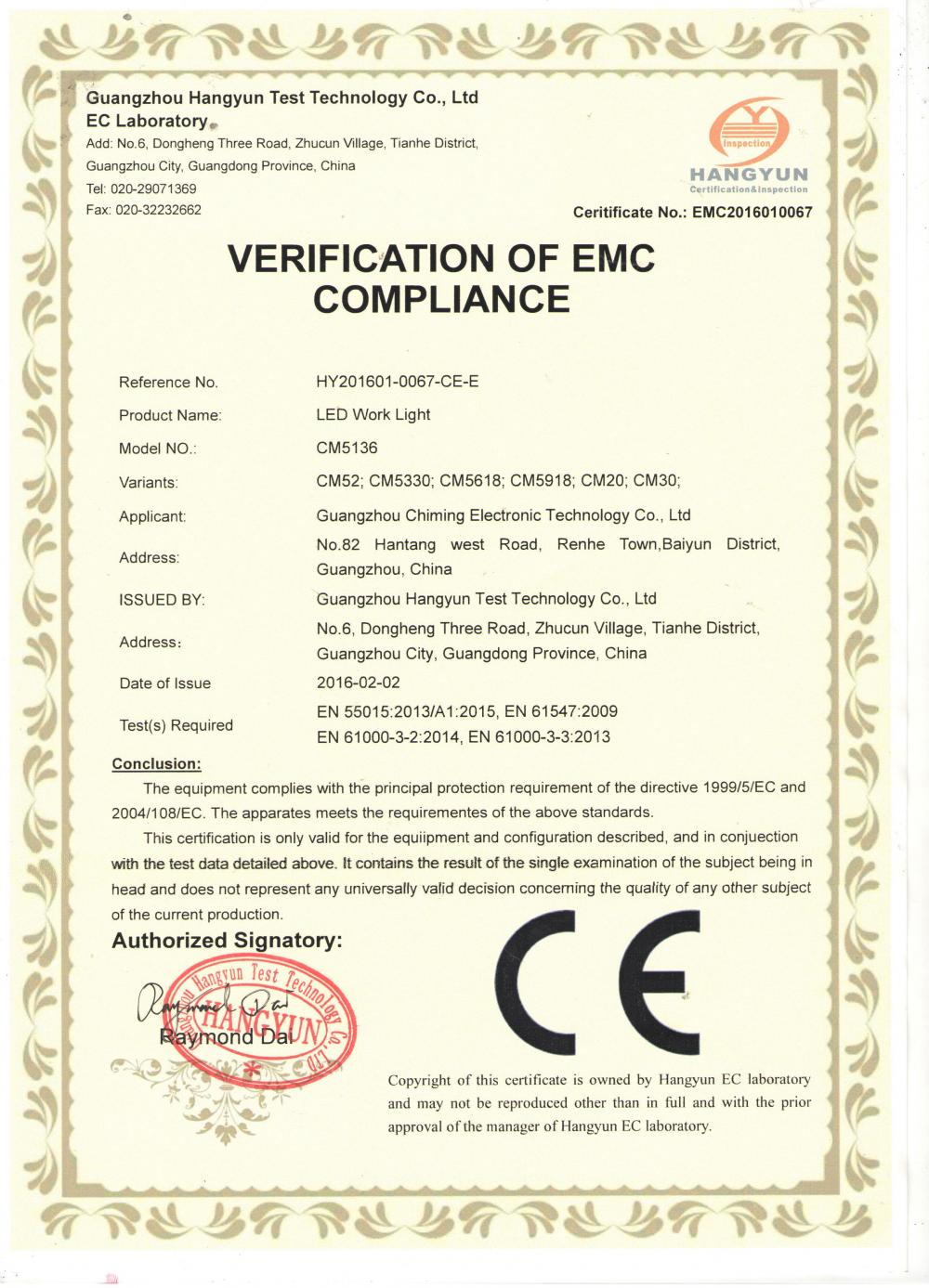 VERIFICATION OF EMC COMPLIANCE