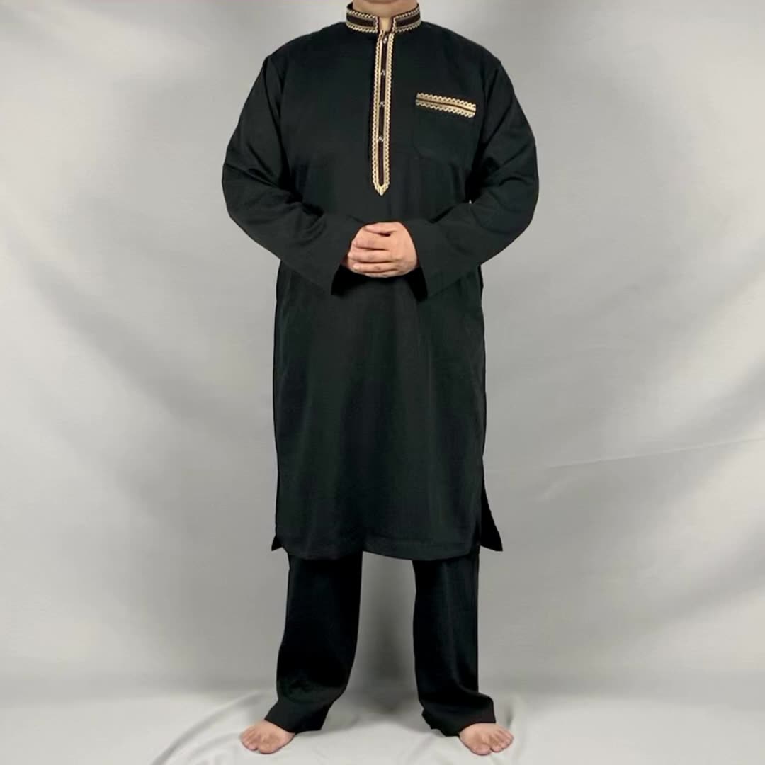 Abiti da uomo musulmano thobe di alta qualità con pantaloni 2pc set1