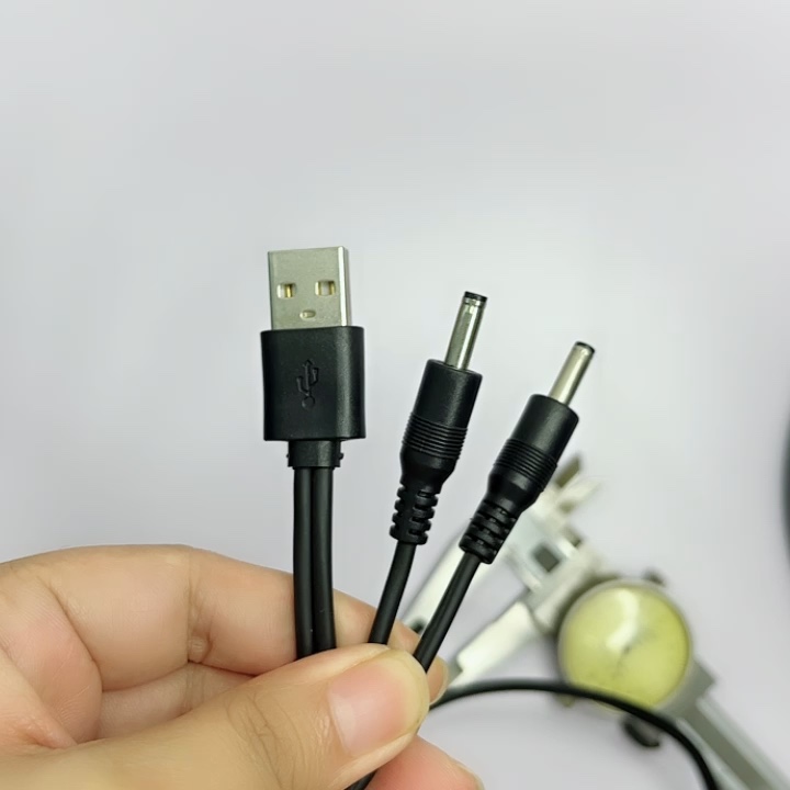 0.2m ब्लैक USB2.0A पुरुष से 2* DC 3.85* 1.35 मिमी महिला वाई स्प्लिटर केबल USB केबल 1