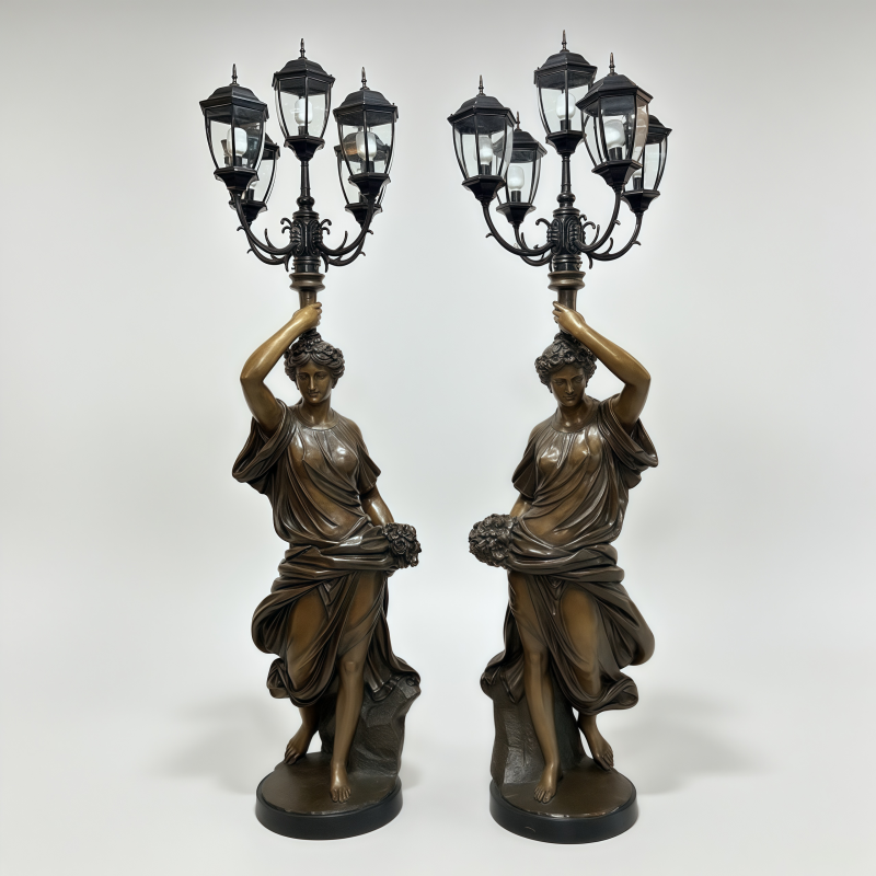 Ethereal Bronze Nymphs with Flowing Chiton Drapery Art Sculptures