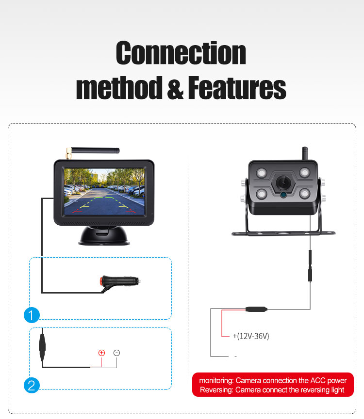 Wireless Reversing Camera Kit with Digital Signal, Waterproof Rear View Camera with 5 inch Wireless  Car Camera