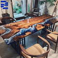 Glamorous Blue River Epoxy Resin Dining Table Set1