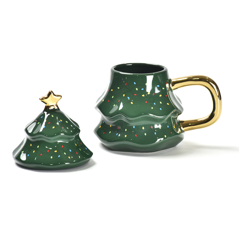 Taza de café de cerámica creativa a gran capacidad té de leche para beber taza de árbol de Navidad con tapa de regalo de Navidad