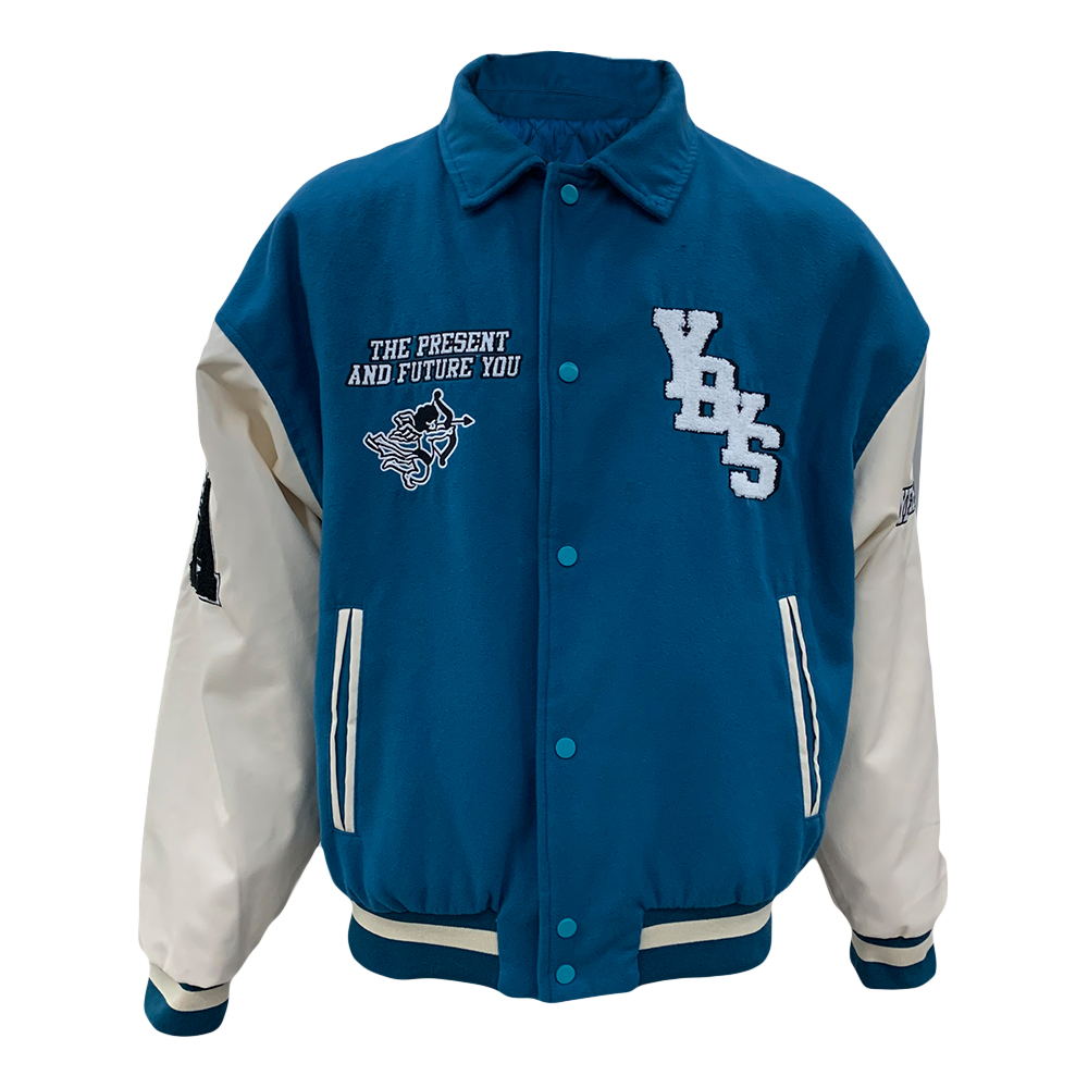 towel embroidery leather baseball jacket