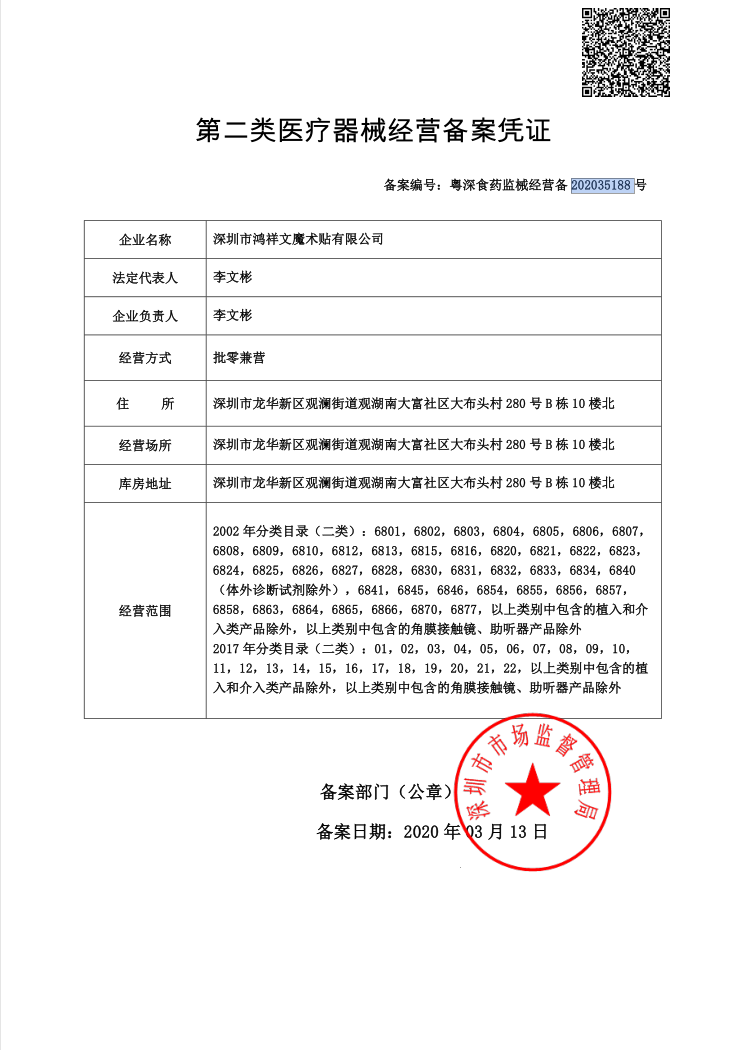 Type II medical device business record certificate