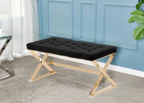 Banco de terciopelo con patas de acero inoxidable de oro/plata - asientos lujosos y elegancia moderna