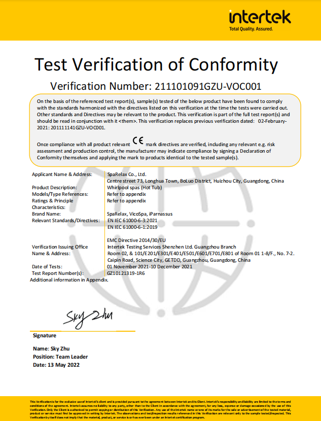 Test Verification of Conformity