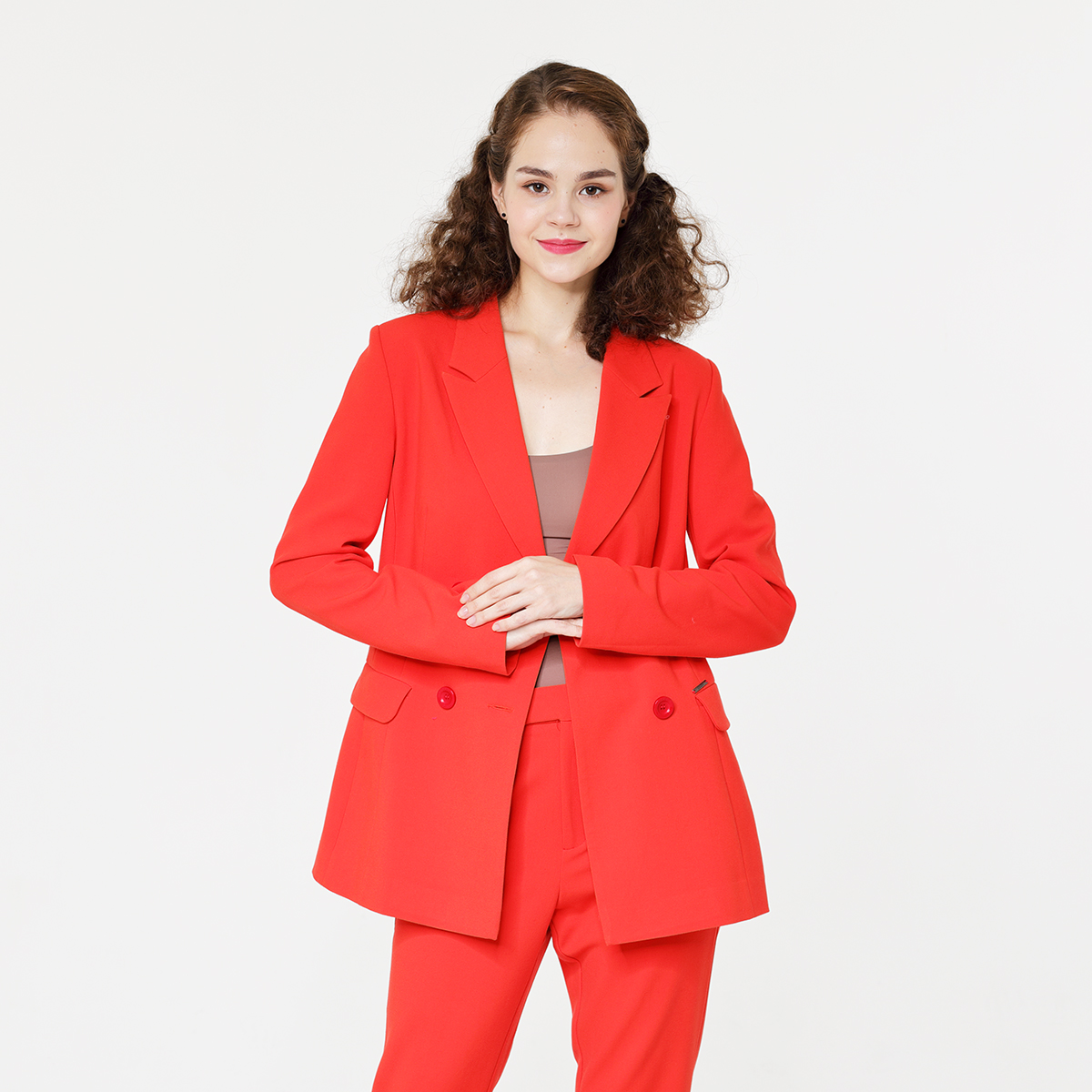 Fashion Red Double Breasted Women Office Blazer