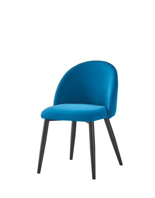 Cadeira de jantar de veludo azul moderno com pernas de metal
