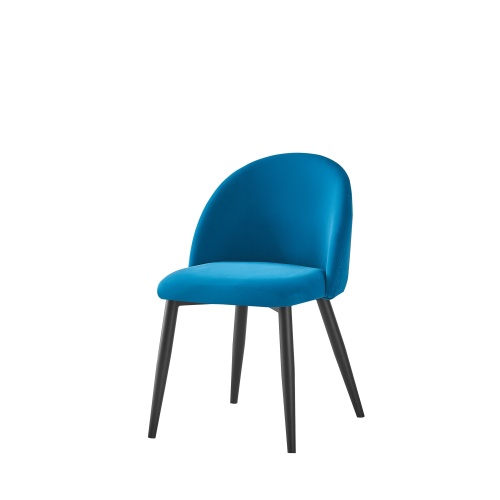 Cadeira de jantar de veludo azul moderno com pernas de metal
