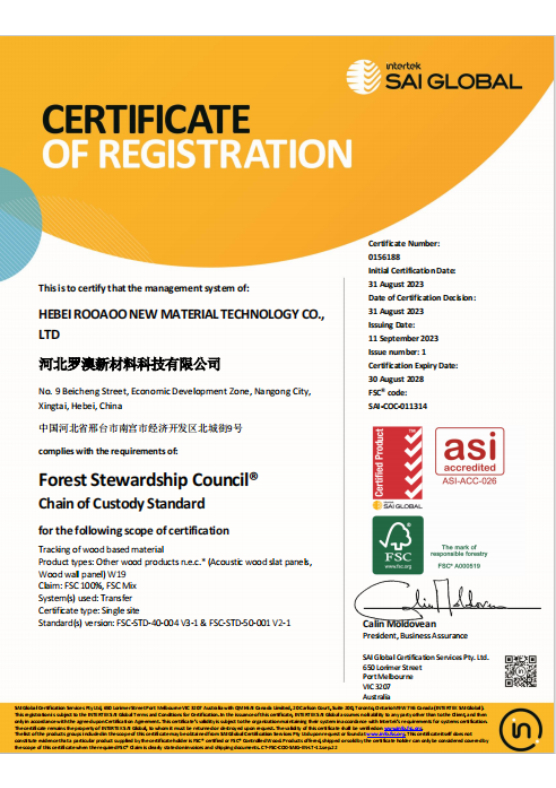 FSC Certificate  HEBEI ROOAOO NEW MATERIAL TECHNOLOGY CO., LTD