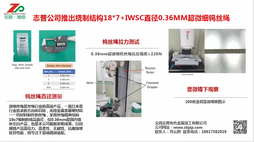 Zhipu company launched a winding structure 18*7+IWSC diameter 0.36MM ultra-fine tungsten wire rope