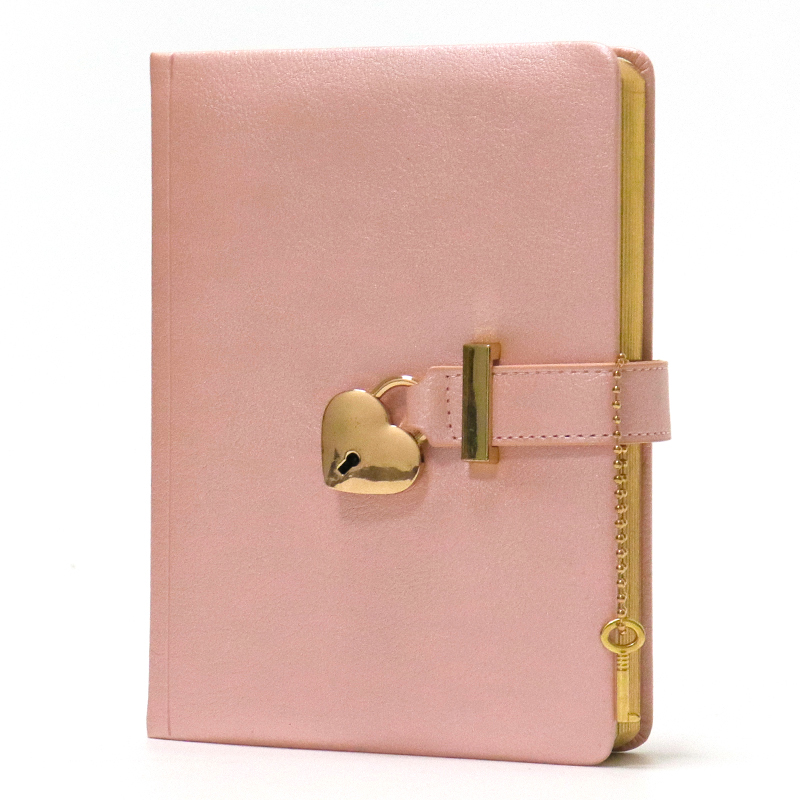 Heart Shaped Locking PU Leather Hard Cover Gold Gild Edge Notebook