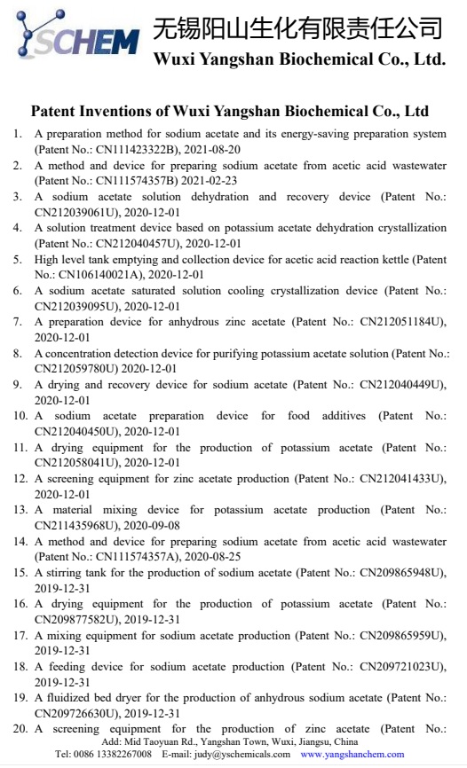 Patent Inventions of Wuxi Yangshan Biochemical Co.,Ltd-1