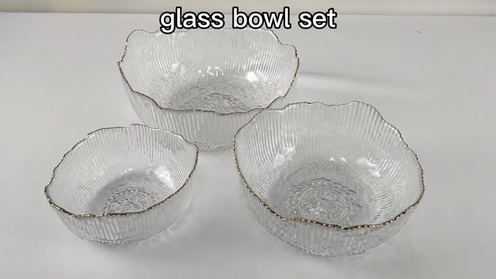 Embossed Gold Rimmed Crystal Decorative Glass Bowl