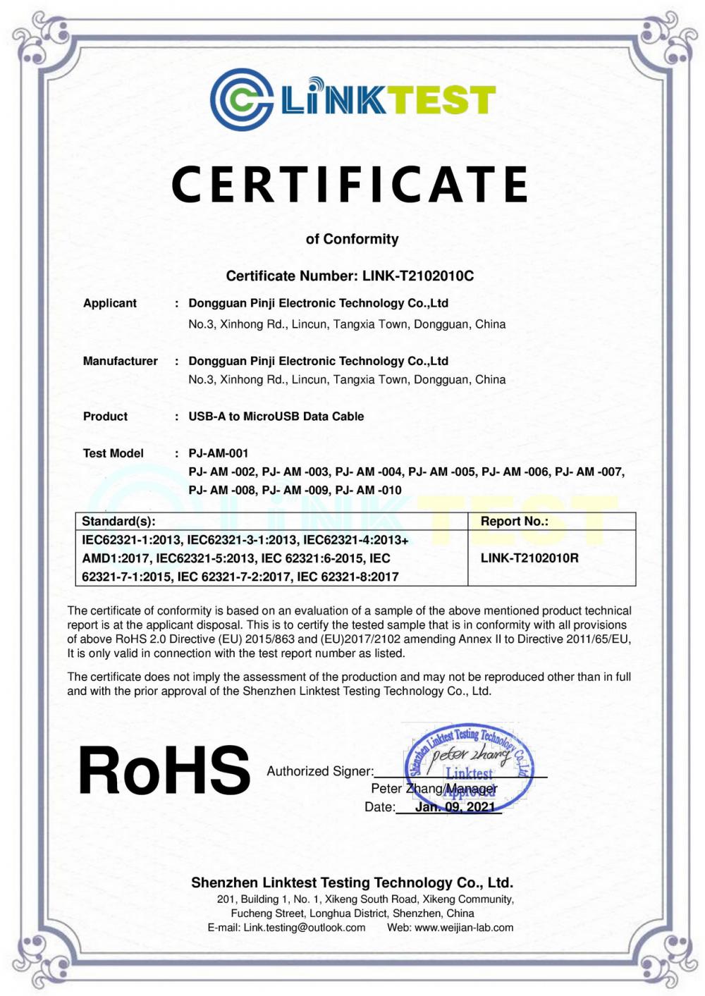 RoHS Certificate