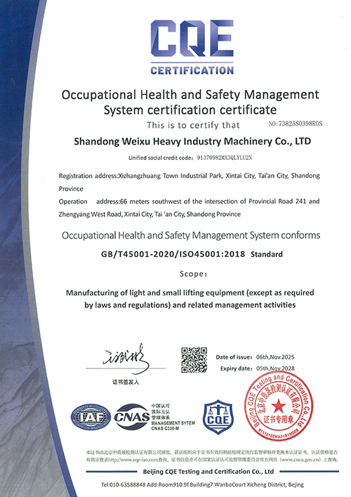 occupational health and safety management system certificate