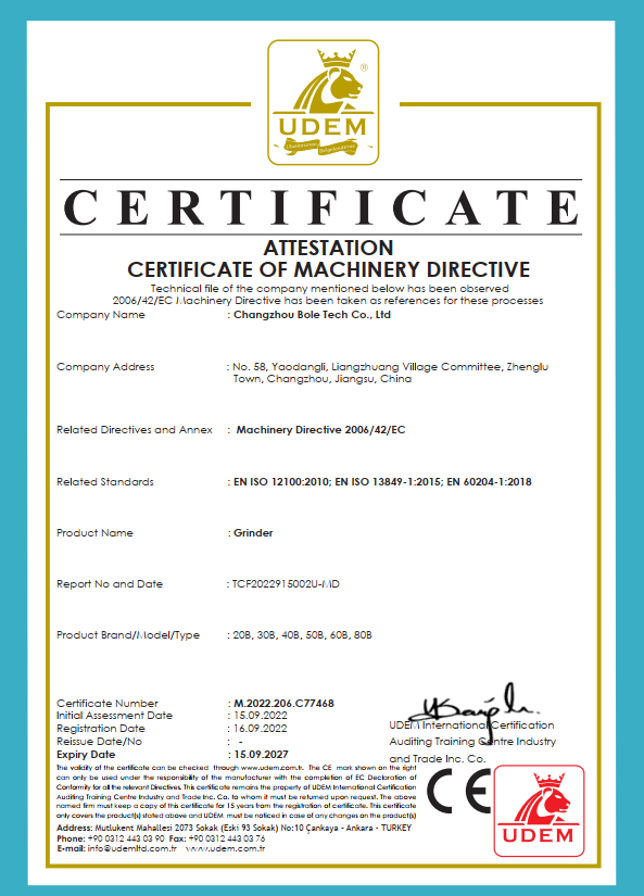 CE certificate of Grinder