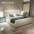 Modern Large flat leather luxury champagne gold king size house bedroom furniture modern house furniture bedroom set bed1