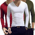 Wholesale Cheap OEM Custom Logo Men's Solid Long Sleeve V-Neck T-Shirts for Summer Autumn Trendy Look1