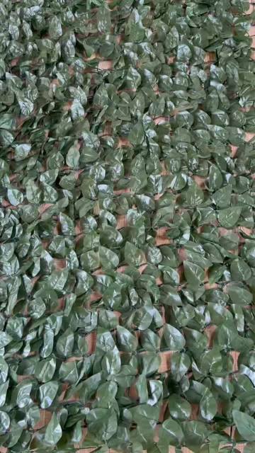 Display simulated green plants extruding net peach leaves