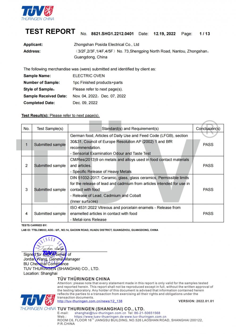 Air Fryer Oven - LFGB Certificate