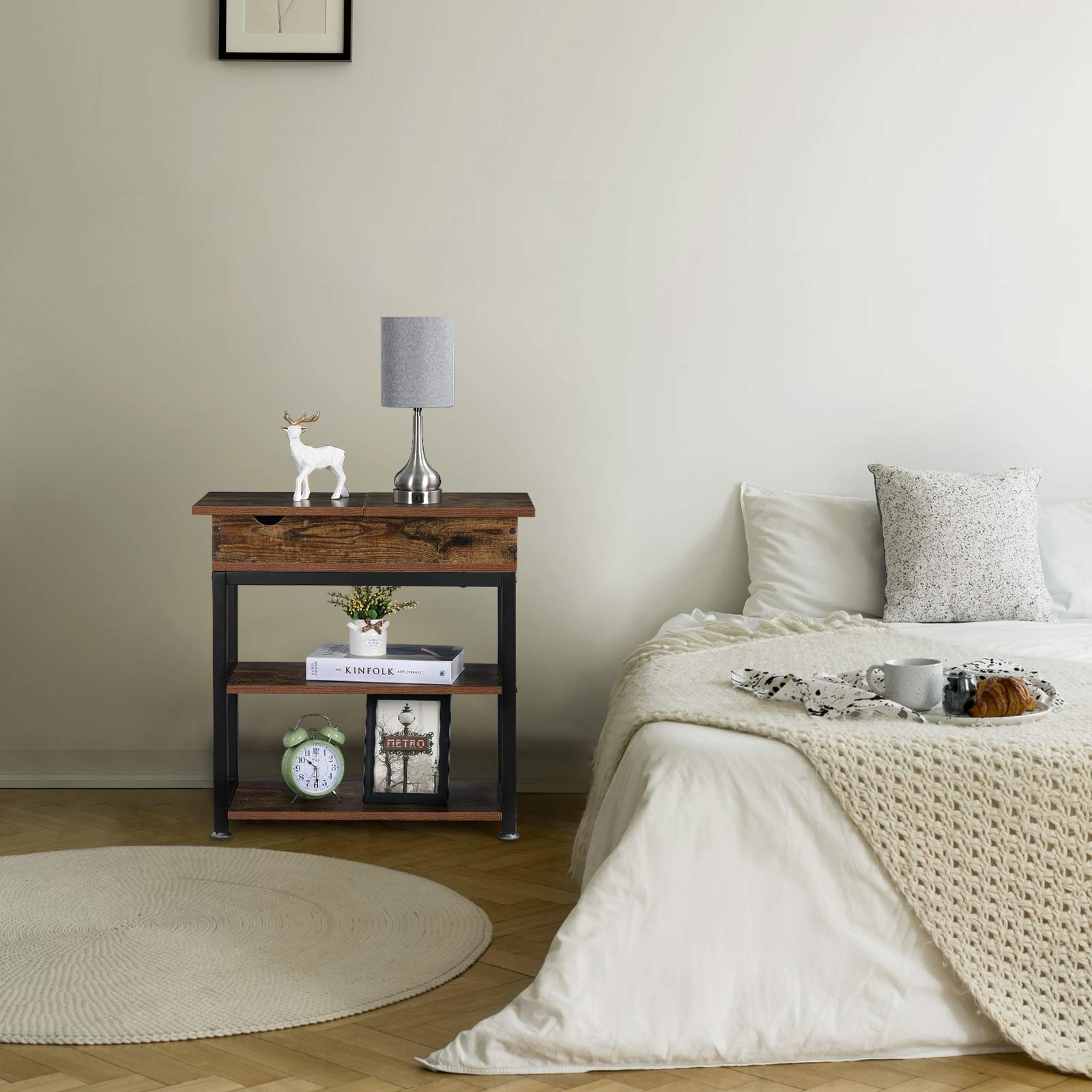 Bedroom Nightstand with Storage Drawer