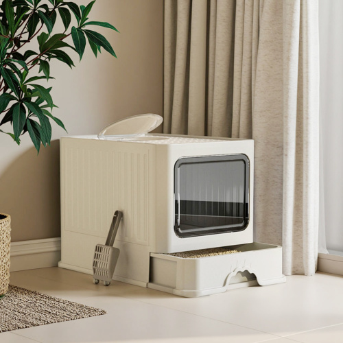 Drawer style splash proof cat litter box