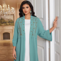 2024 جدیدترین طراحی انحصاری خط دکمه سفارشی جدید مد سالمندان Rich Open Abaya لباس زنان مسلمان لوکس Open Abaya1