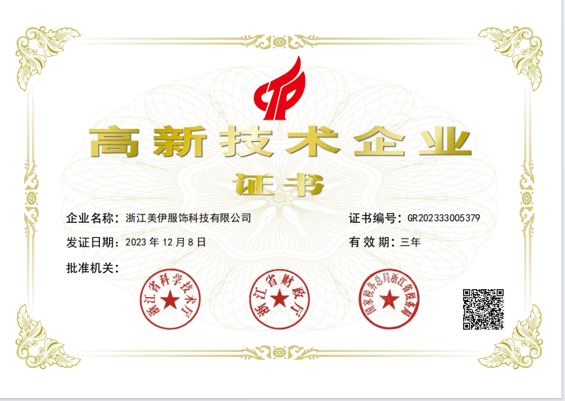 High tech Enterprise Certificate