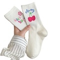 Women's Cute White Letter Embroidery Socks - Breathable Cotton Socks for Spring, Autumn, and Summer1