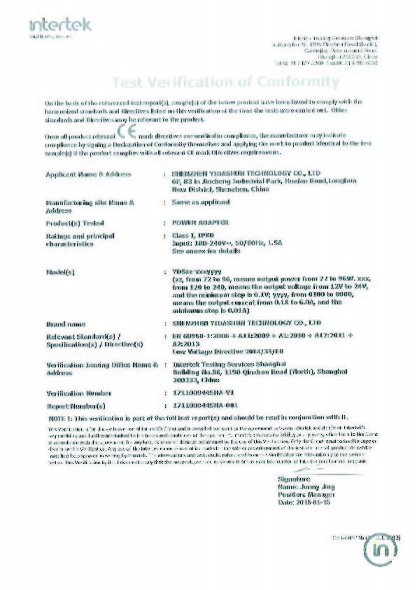 CE-LVD Certificate by Intertek