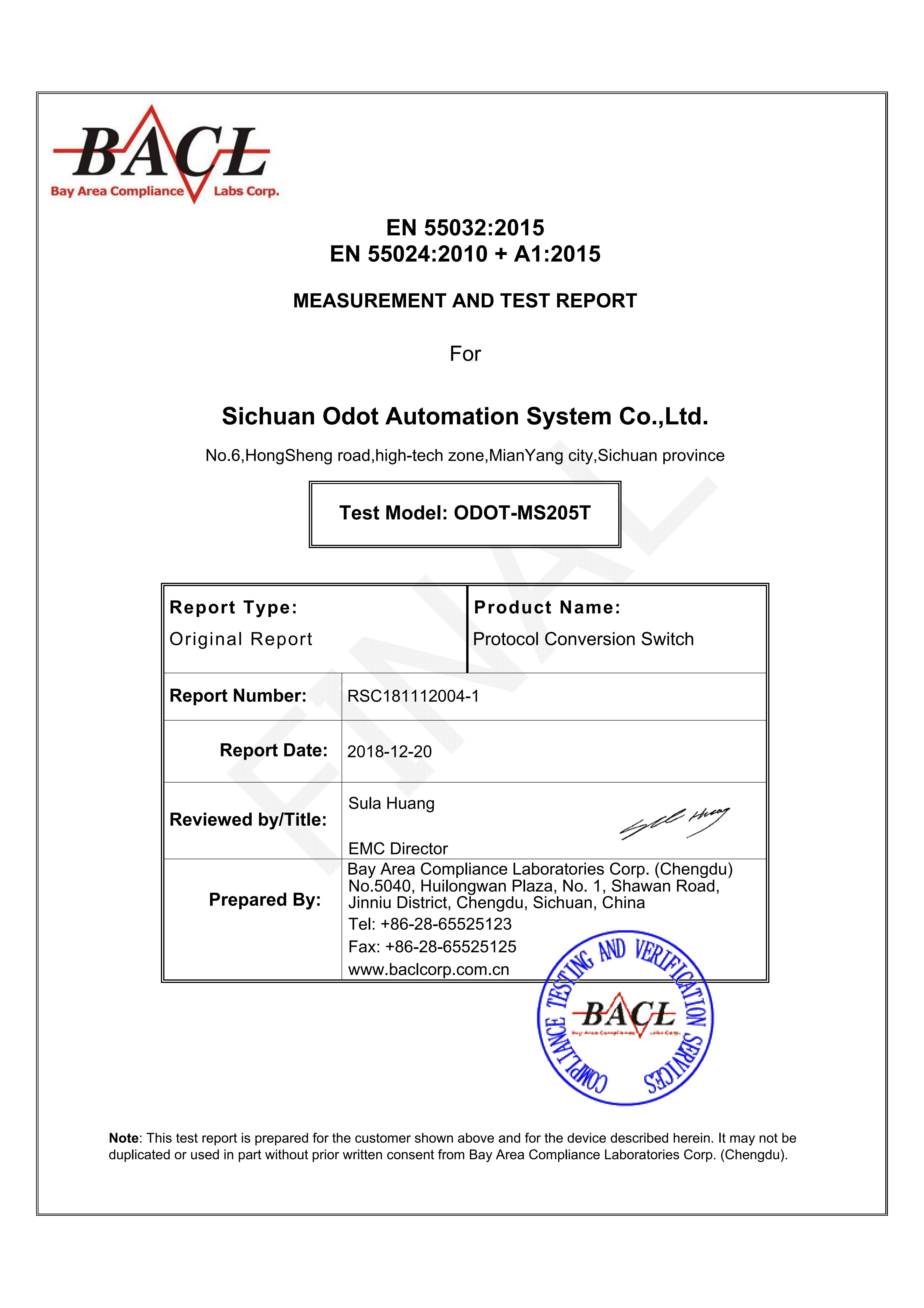 ODOT-MS205T、ODOT-MS505 CE认证测试报告_20181220
