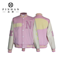 Oversize Women's Letter Wool Chenille Embroidery Patchwork Baseball Coat with Leather Sleeves1