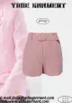 Shorts plissados ​​de linho rosa de cintura alta feminina