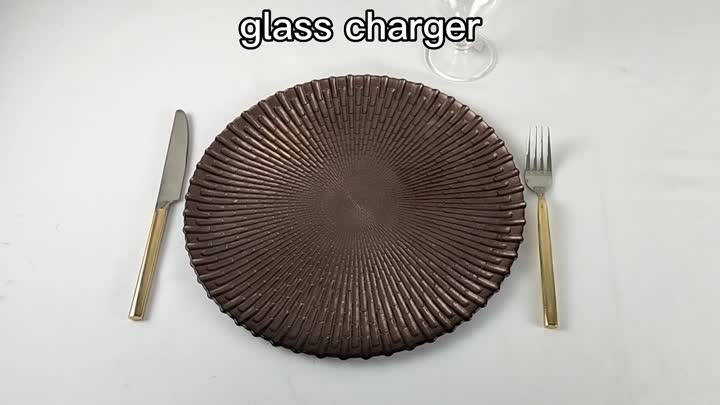 Copper Colored Embossed Round Glass Charger Plates