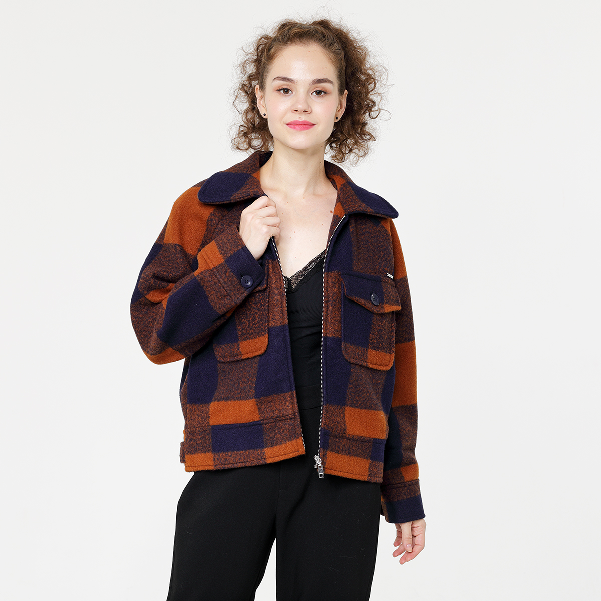 Woolen Check Lady's Short Jacket Woolen Check Lady's Short Jacket
