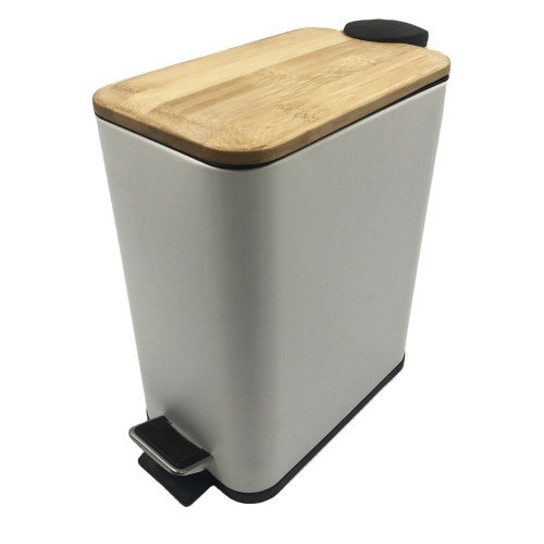 Bamboo Lid Rectangle Trash Can