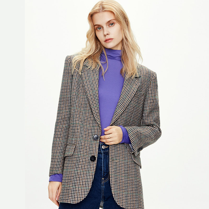 Damen Vintage Plaid Blazer Anzug